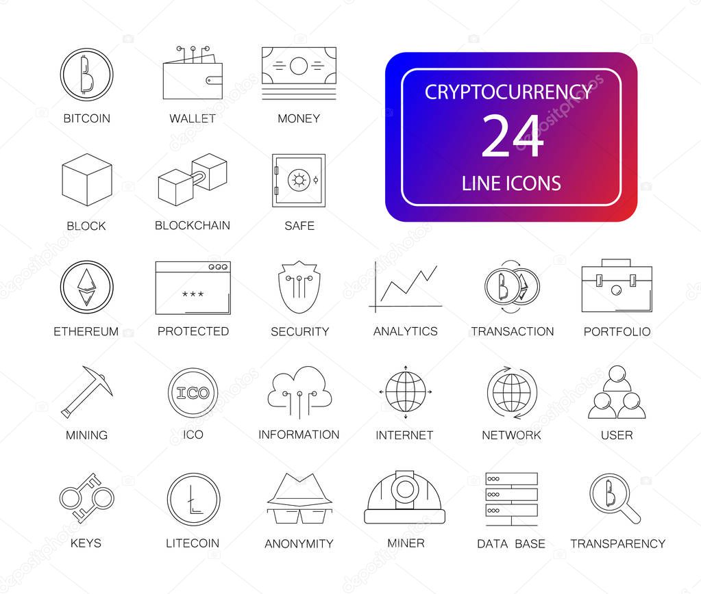 Line icons set. Cryptocurrency pack. Vector illustration