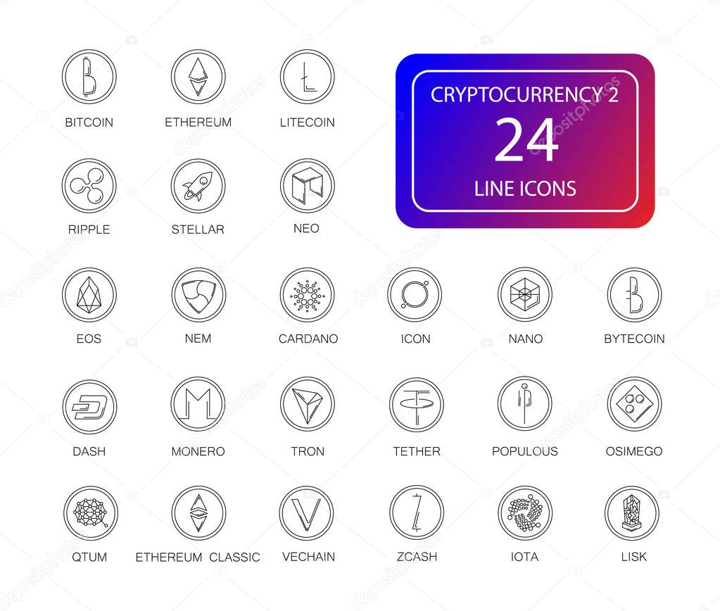 Line icons set. Cryptocurrency 2 pack. Vector illustration