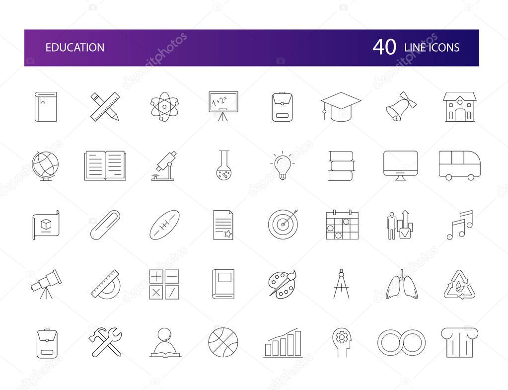 Line icons set. Education pack. Vector illustration