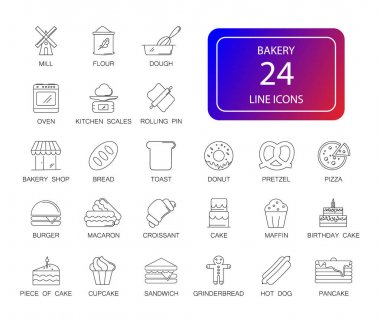 Satır simgeler kümesi. Fırın paketi. Vektör çizim