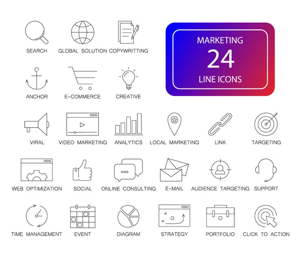 Иконки Линий Установлены Маркетинг Пакет Векторная Иллюстрация — стоковый вектор