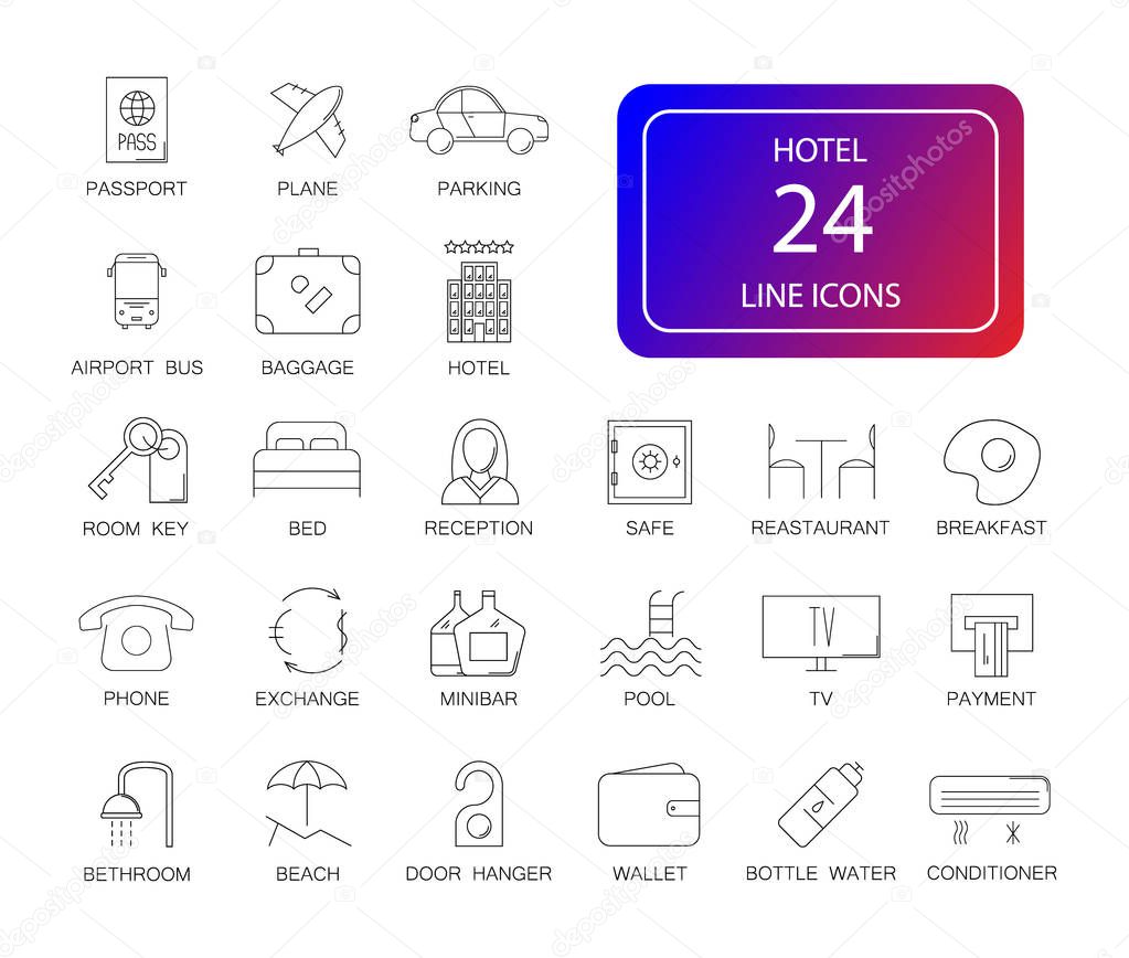 Line icons set. Hotel pack. Vector illustration