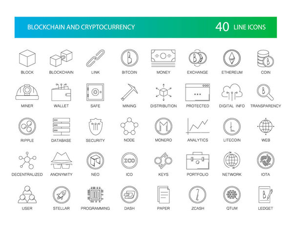 Line icons set. Blockchain and Cryptocurrency pack. Vector Illustration
