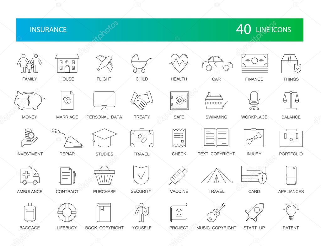 Line icons set. Insurance pack. Vector Illustration
