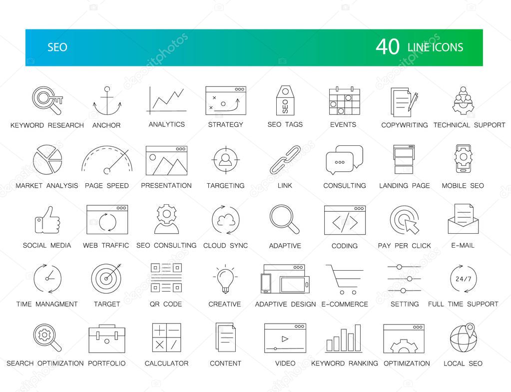 Line icons set. Seo pack. Vector Illustration
