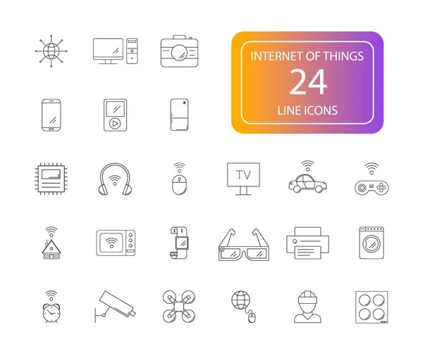 Juego Iconos Línea Paquete Internet Las Cosas Ilustración Vectorial — Vector de stock