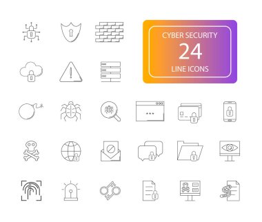 Satır simgeler kümesi. Siber güvenlik paketi. Vektör çizim