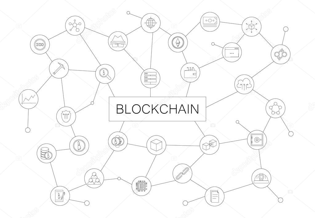 Blockchain word with icons