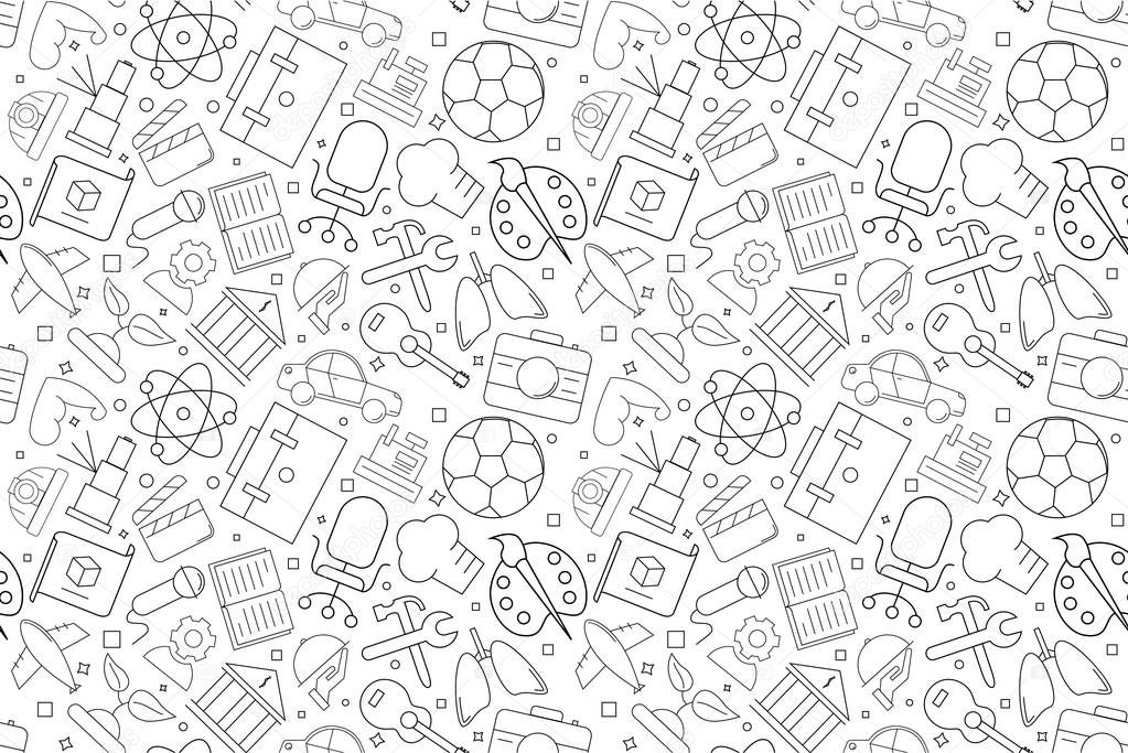 Vector profession pattern. Profession seamless background