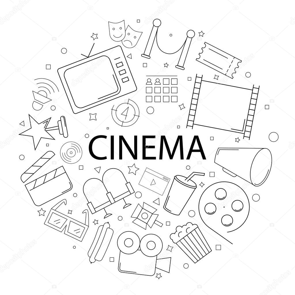 Vector cinema pattern with word. Cinema background