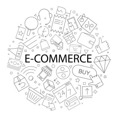 Word ile vektör e-ticaret desen. E-ticaret arka plan