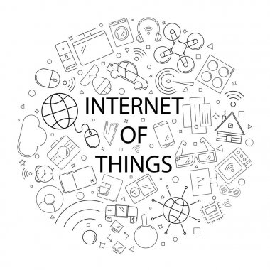 Vektör internet kelime desenle düşünüyor. Internet şeyler arka plan
