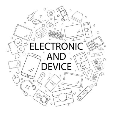Vektör elektronik ve aygıt desen kelime ile. Elektronik ve aygıt arka plan