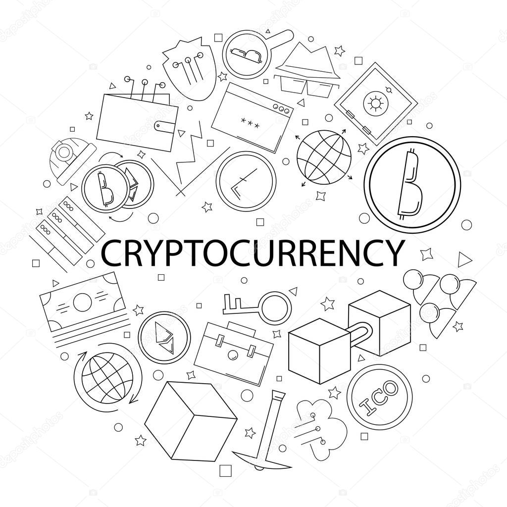 Vector cryptocurrency pattern with word. Cryptocurrency background