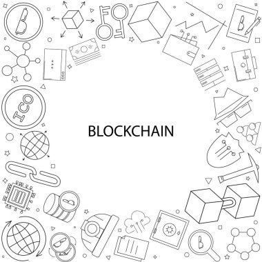 Blockchain kökenli satırı simgesi. Doğrusal vektör desen.