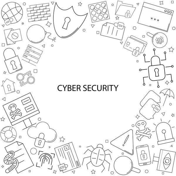 Cyber security background from line icon. Linear vector pattern.