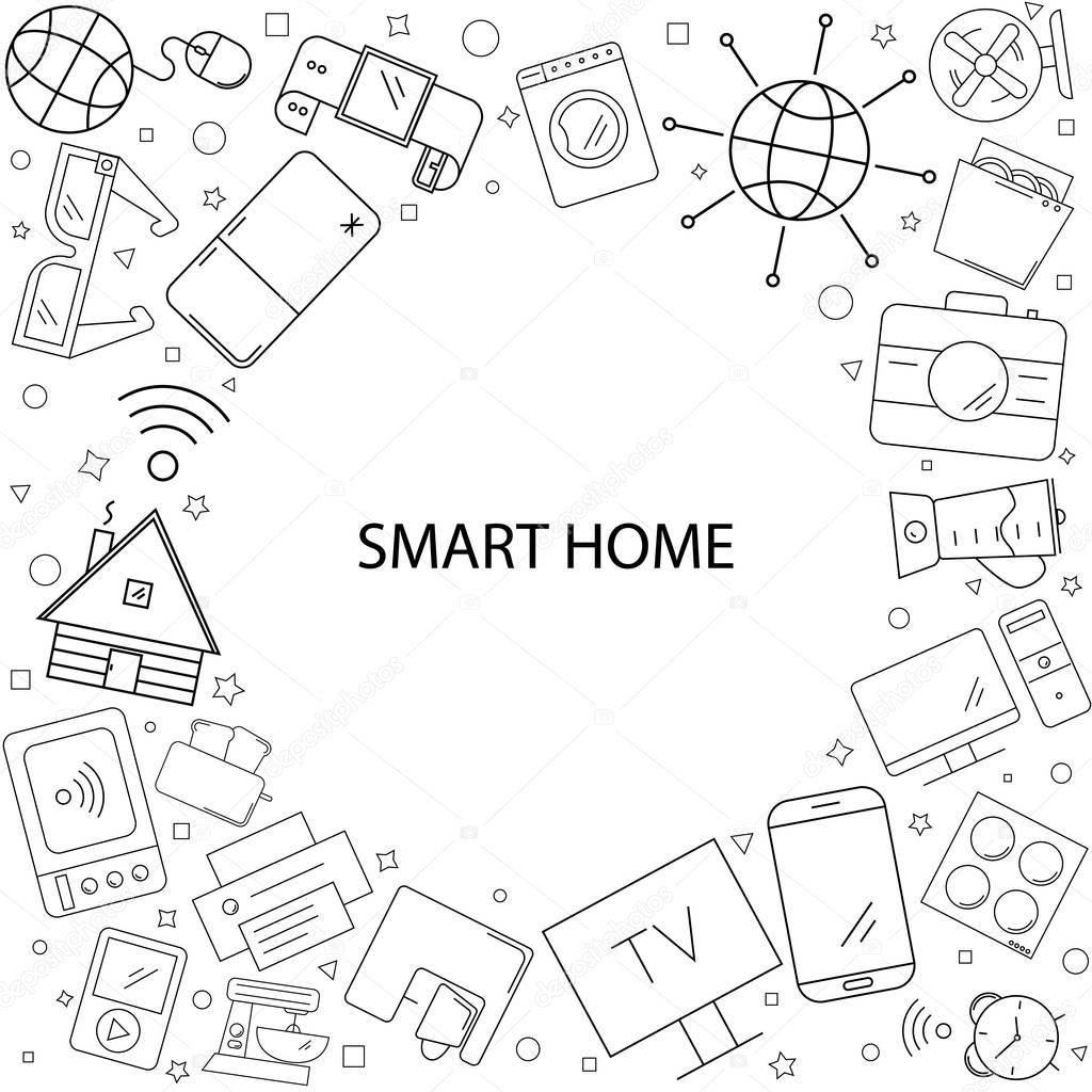 Smart home background from line icon. Linear vector pattern.