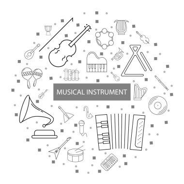 Müzik aleti kökenli satırı simgesi. Doğrusal vektör desen