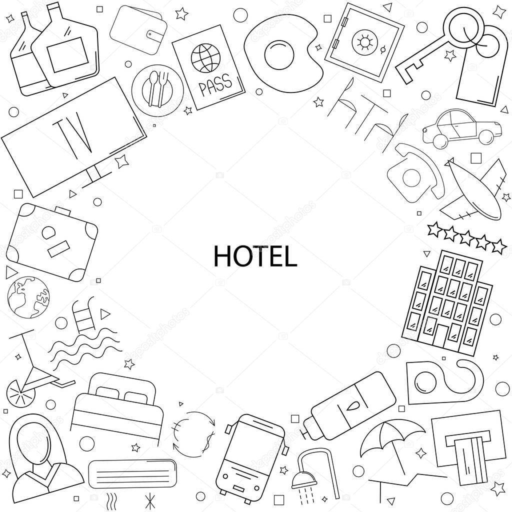 Hotel background from line icon. Linear vector pattern