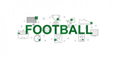 Futbol vektör afiş. Satırı simgesi kelime. Vektör arka plan