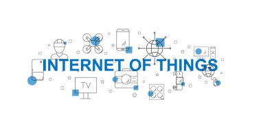 Internet of Things vektör afiş. Satırı simgesi kelime. Vektör arka plan