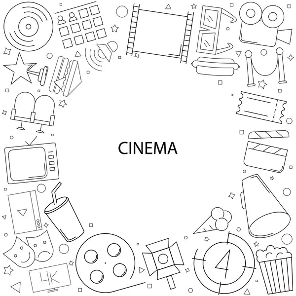 Bioscoop Achtergrond Van Het Pictogram Van Lijn Lineaire Vector Patroon — Stockvector