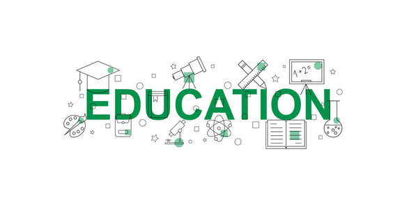 Education vector banner. Word with line icon. Vector background