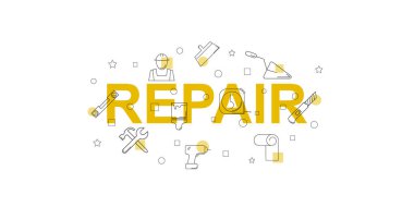 Onarım vektör afiş. Satırı simgesi kelime. Vektör arka plan