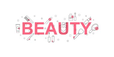 Güzellik vektör afiş. Satırı simgesi kelime. Vektör arka plan