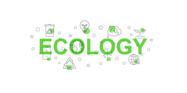 Banner Vector Ecología Palabra Con Icono Línea Fondo Vectorial — Vector de stock