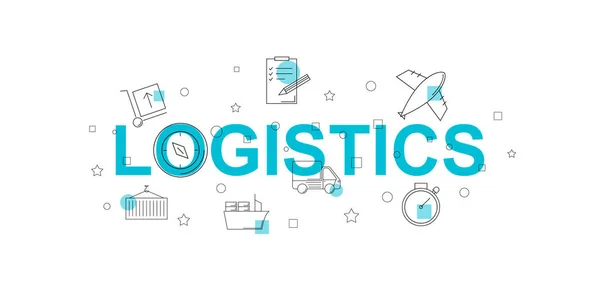 Logistiek Vector Banner Word Met Lijn Pictogram Vector Achtergrond — Stockvector