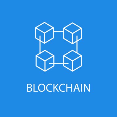 Blockchain vektör simge veya tasarım öğesi anahat stilinde mavi zemin üzerine