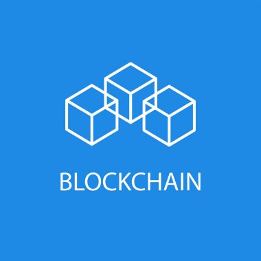 Blockchain vektör simge veya tasarım öğesi anahat stilinde mavi zemin üzerine