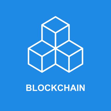 Blockchain vektör simge veya tasarım öğesi anahat stilinde mavi zemin üzerine