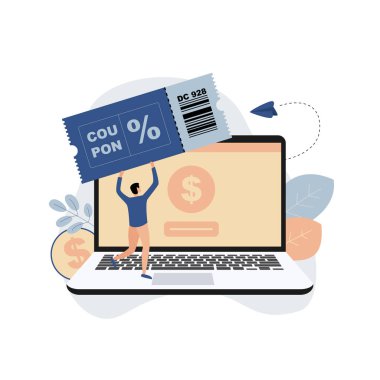 Hediye kartı ve tanıtım stratejisi, hediye çeki, indirim kuponu ve hediye sertifikası konsepti dizüstü bilgisayardaki internet mağazasında..
