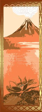 Japon gravürlü suluboya el çizimi