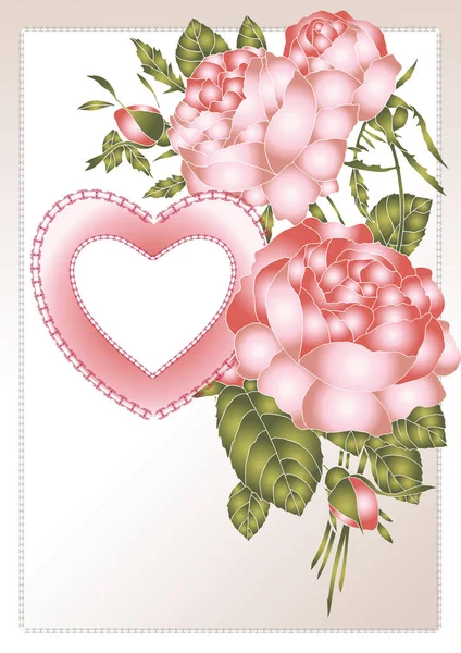 Bouquet Pink Roses Vintage Postcard — Stock Photo, Image