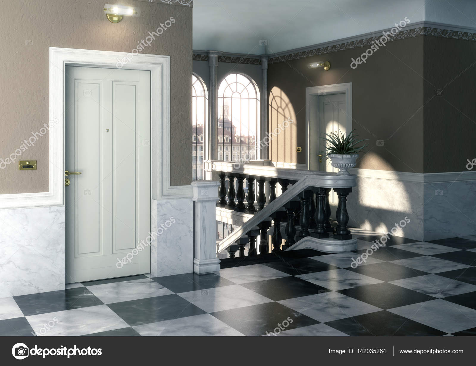 3D Interieur des modernen Eingangshalle mit Treppe 3d render ... 3D Interieur des modernen Eingangshalle mit Treppe 3d render ...