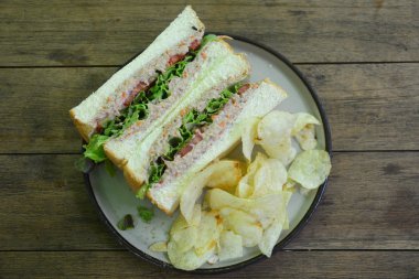 Sağlıklı ton balıklı sandviç ve bir yan fiş