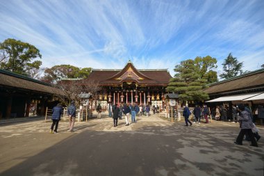 Kyoto, Japonya - Aralık 5,2016: Kitano Tenmangu Shinto tapınak Kyoto