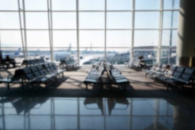 Havaalanı terminal kalkış Lounge bulanık görüntü