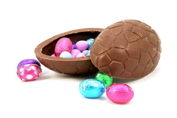 Isolated White Hollow Chocolate Easter Egg Filled Candy — Stock Photo, Image