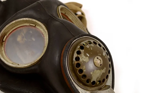 Closeup View Antique Military Grade Gas Mask White Background Wear — Stock Photo, Image