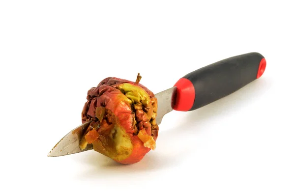 Isolated Shot One Bad Apple Being Cut Knife — Stock Photo, Image