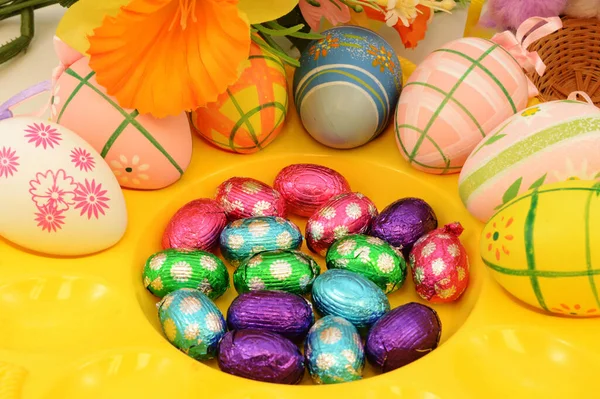 Una Scena Festiva Uova Pasqua Dopo Decorazione — Foto Stock