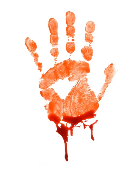 Een Bloederige Handafdruk Een Witte Achtergrond — Stockfoto