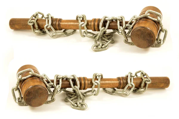 Couple Chain Wrapped Gavels Representing Legal Binding Laws Policy Business — Stock Photo, Image