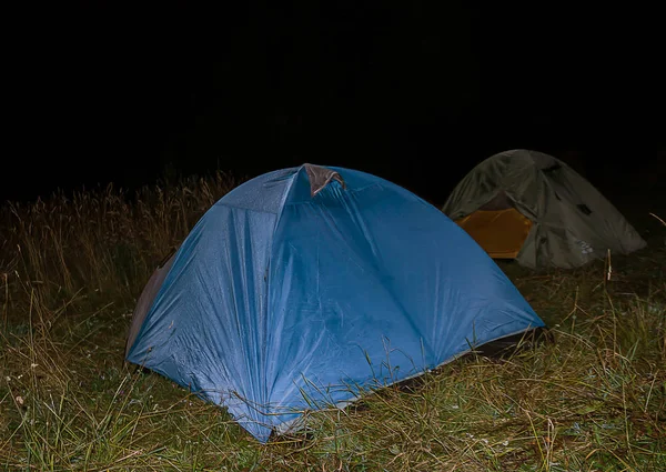 Resor Ängen Inställd Camp Camping Öppen Luft Natten — Stockfoto