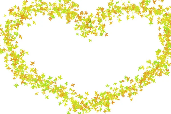 Herzrahmen Aus Ahorn Gelb Grüne Blätter Auf Weißem Hintergrund Helle — Stockfoto