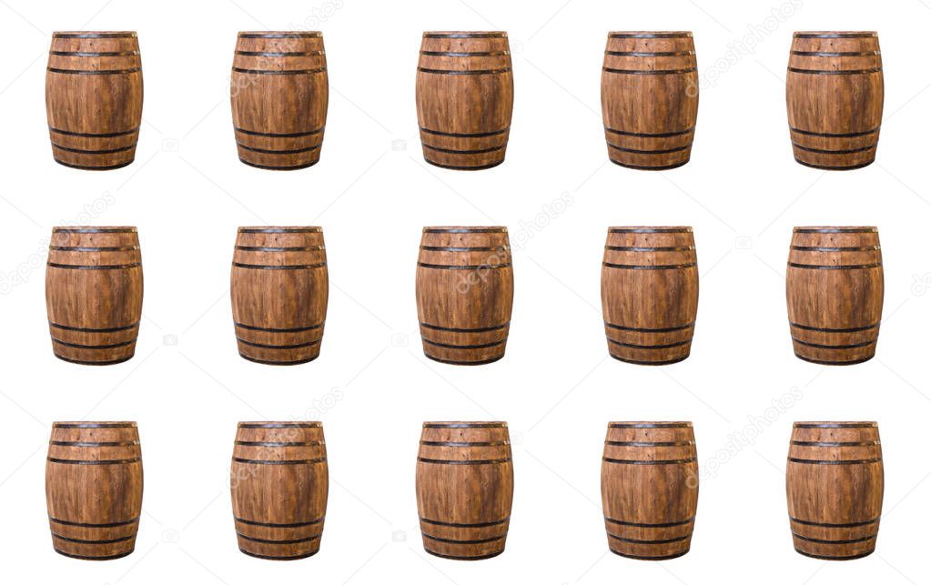 old natural barrels of production of wine billet pattern for web design on white background